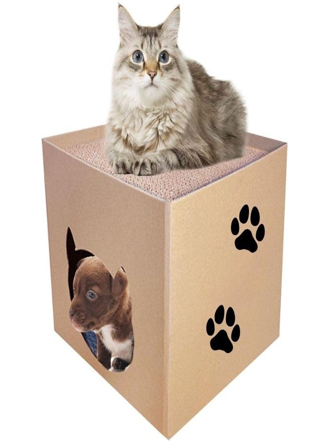 BohoBark Square Cat Cave Cardboard Cat House with Entrance and Window, Plug-in System - Image 1